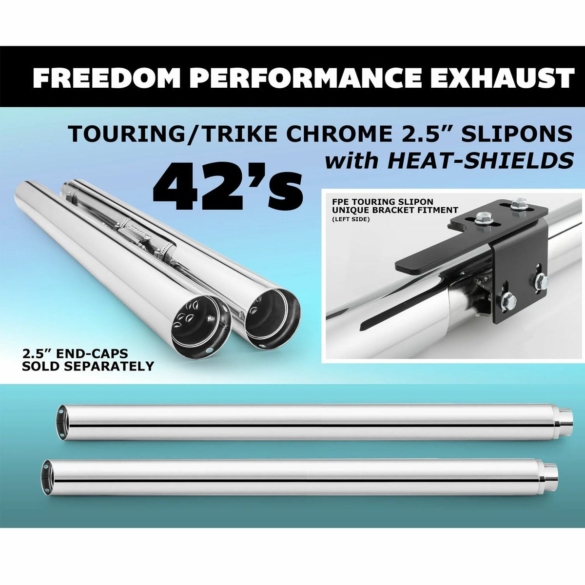 1995～2016 ツーリング 2.5インチ スリップオンマフラー 42インチ クローム フリーダムパフォーマンス 3