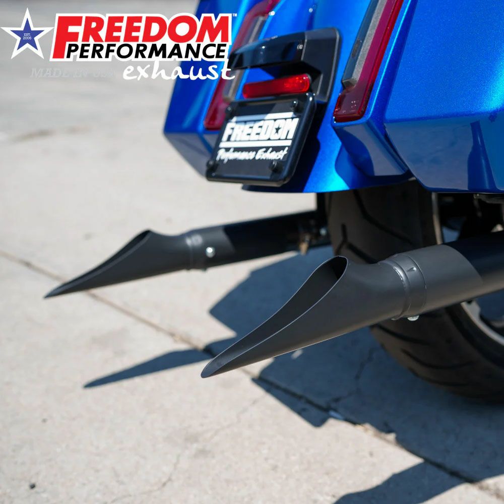M8 ツーリング 2.5インチ径 トゥルーデュアル フルエキゾーストマフラー 36インチ CREEPER エンドキャップ ブラック フリーダムパフォーマンス 4