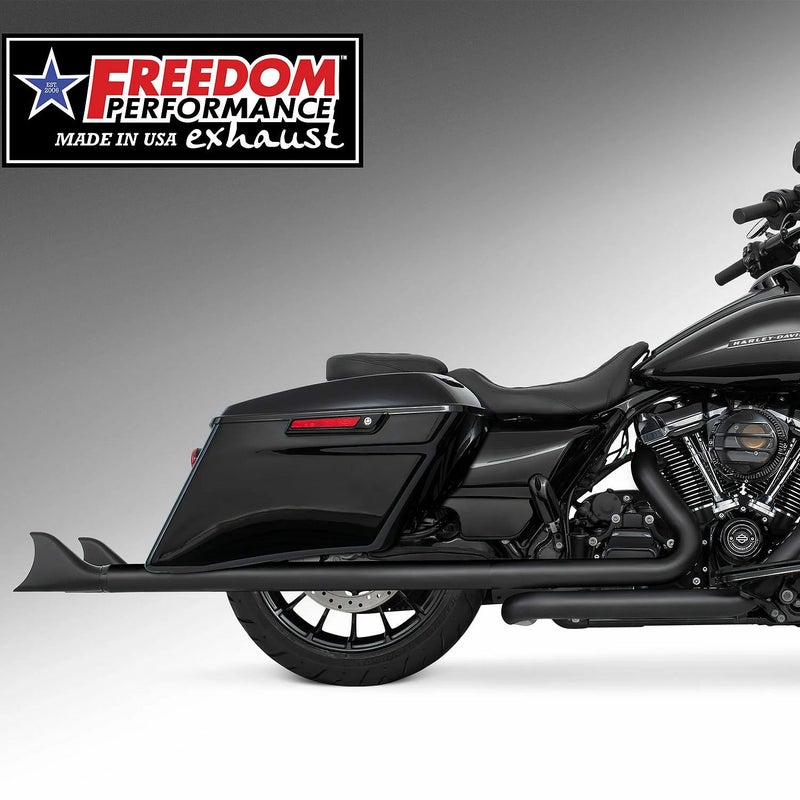 M8 ツーリング 2.5インチ径 トゥルーデュアル フルエキゾーストマフラー 39インチ シャークテール エンドキャップ ブラック フリーダムパフォーマンス