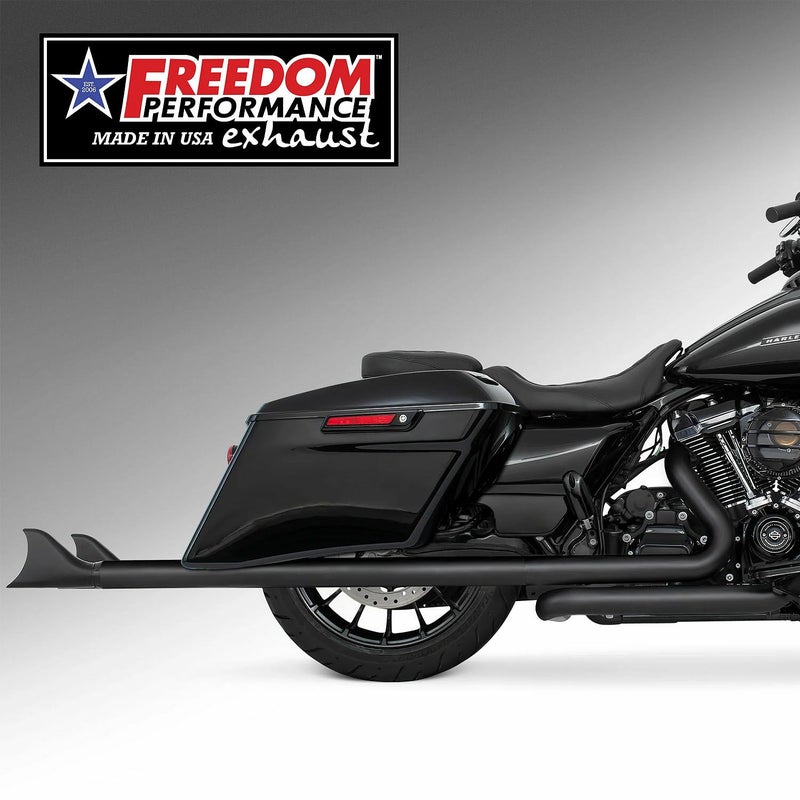 M8 ツーリング 2.5インチ径 トゥルーデュアル フルエキゾーストマフラー 42インチ シャークテール エンドキャップ ブラック フリーダムパフォーマンス