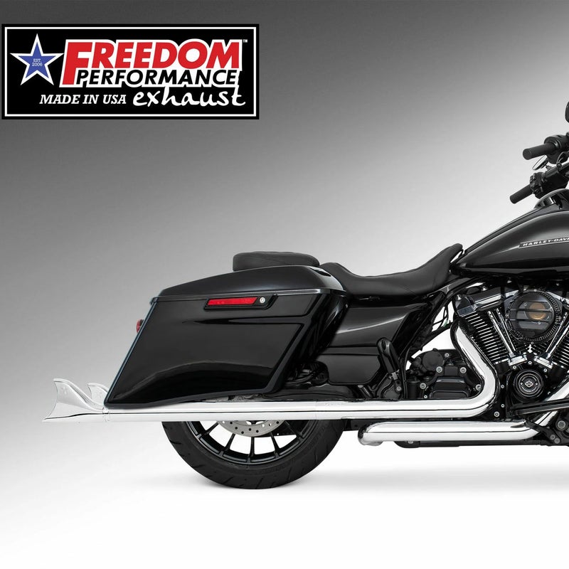 M8 ツーリング 2.5インチ径 トゥルーデュアル フルエキゾーストマフラー 36インチ シャークテール エンドキャップ クローム フリーダムパフォーマンス
