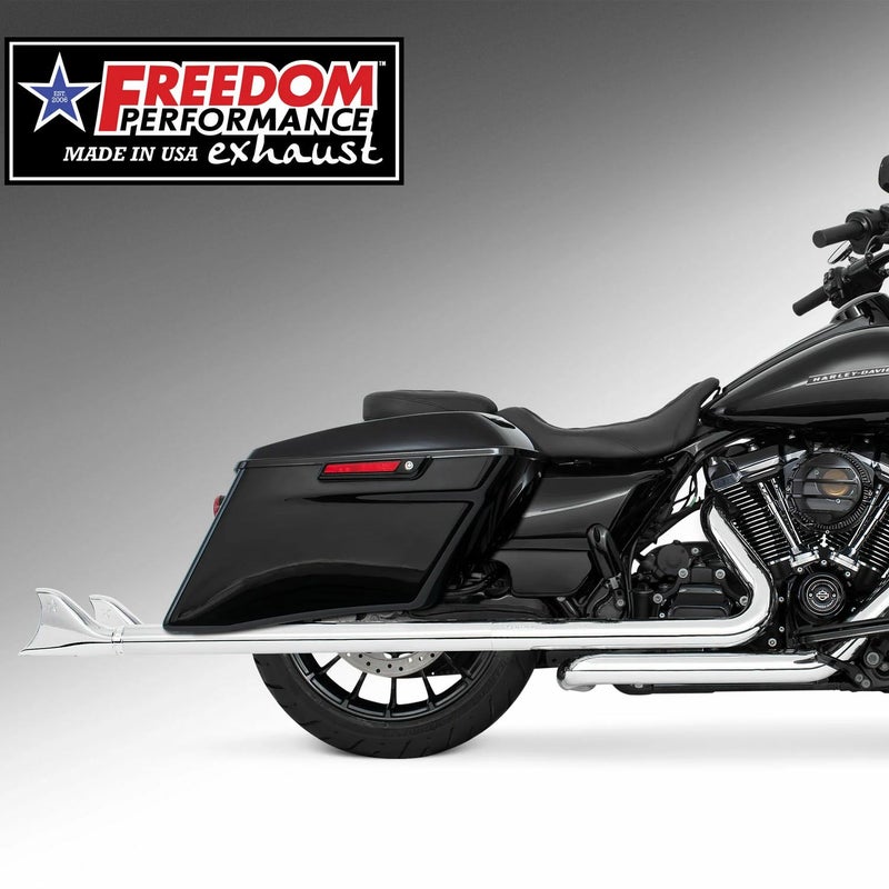 M8 ツーリング 2.5インチ径 トゥルーデュアル フルエキゾーストマフラー 39インチ シャークテール エンドキャップ クローム フリーダムパフォーマンス