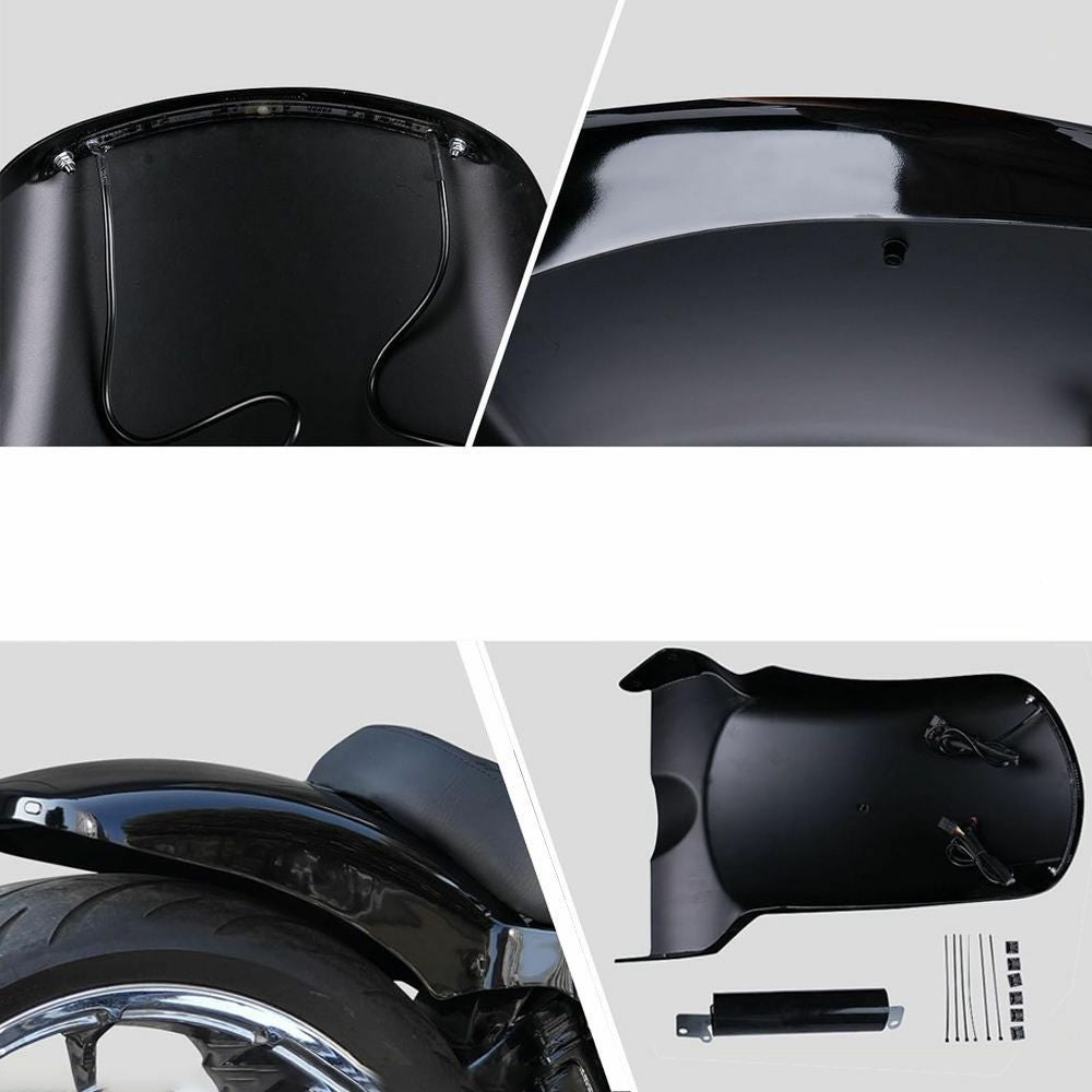M8 ソフテイル スチール ショートリアフェンダー テール、ウインカー付き グロスブラック 3