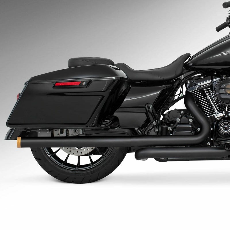 M8 ツーリング 2.5インチ径 トゥルーデュアル フルエキゾーストマフラー 33インチ ストレートエンドキャップ ブラック/ゴールド フリーダムパフォーマンス