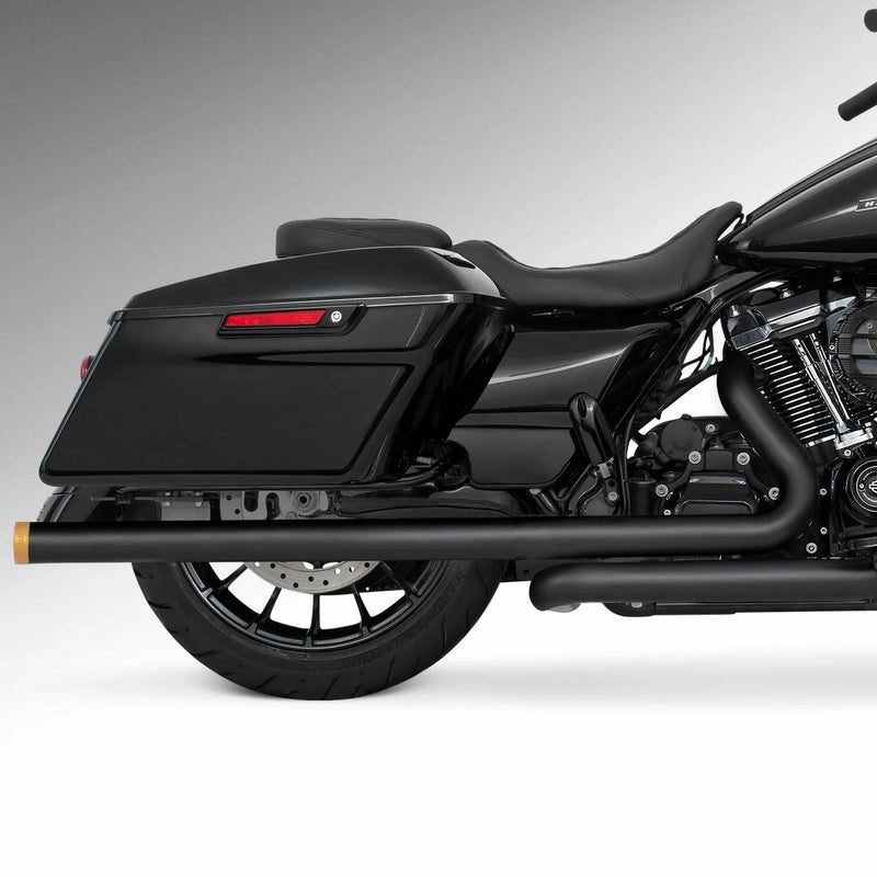 M8 ツーリング 2.5インチ径 トゥルーデュアル フルエキゾーストマフラー 36インチ ストレートエンドキャップ ブラック/ゴールド フリーダムパフォーマンス