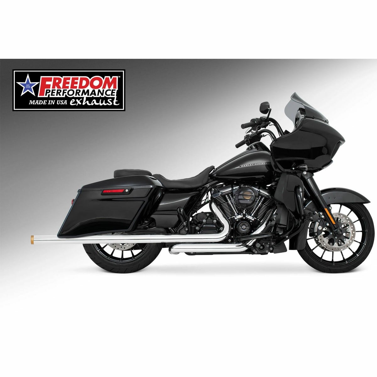 M8 ツーリング 2.5インチ径 トゥルーデュアル フルエキゾーストマフラー 42インチ ストレートエンドキャップ クローム/ゴールド フリーダムパフォーマンス 2