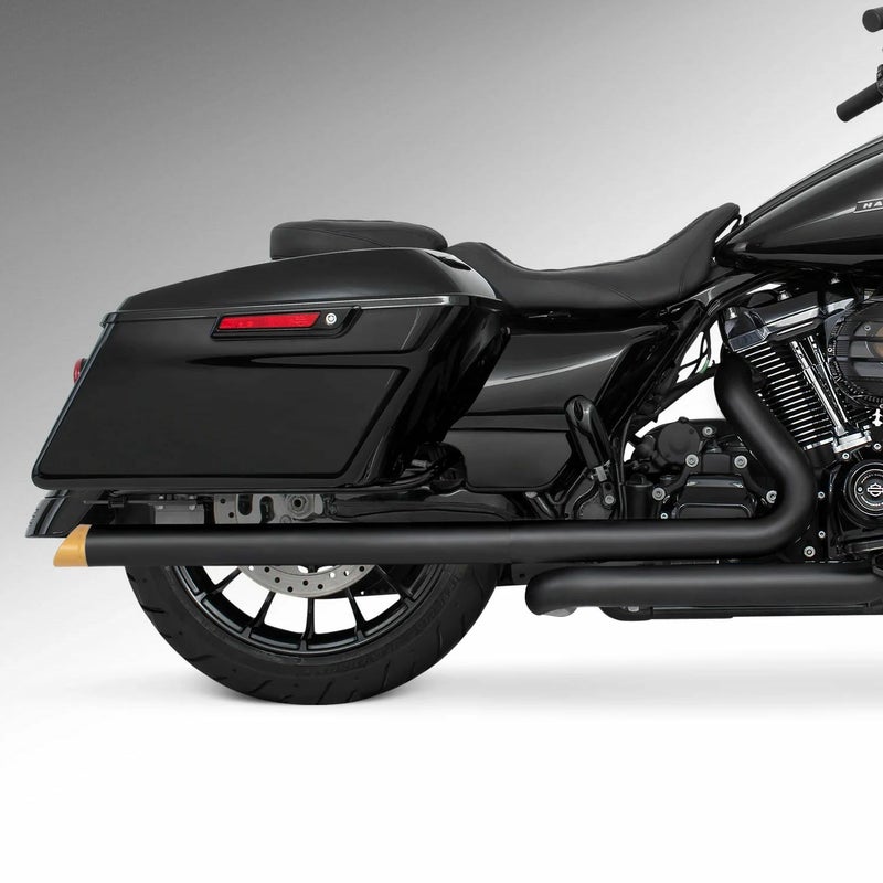 M8 ツーリング 2.5インチ径 トゥルーデュアル フルエキゾーストマフラー 33インチ スラッシュカットエンドキャップ ブラック/ゴールド フリーダムパフォーマンス