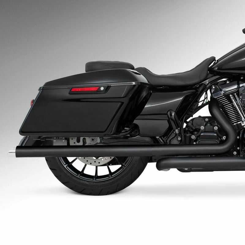 M8 ツーリング 2.5インチ径 トゥルーデュアル フルエキゾーストマフラー 36インチ スラッシュカットエンドキャップ ブラック/クローム フリーダムパフォーマンス