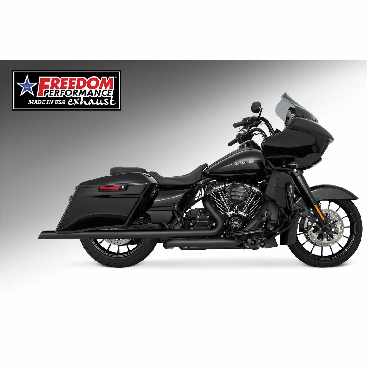 M8 ツーリング 2.5インチ径 トゥルーデュアル フルエキゾーストマフラー 39インチ スラッシュカットエンドキャップ ブラック/ブラック フリーダムパフォーマンス 2