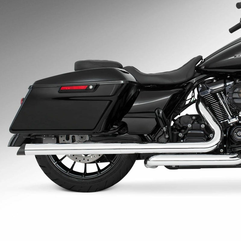 M8 ツーリング 2.5インチ径 トゥルーデュアル フルエキゾーストマフラー 33インチ スラッシュカットエンドキャップ クローム/ブラック フリーダムパフォーマンス