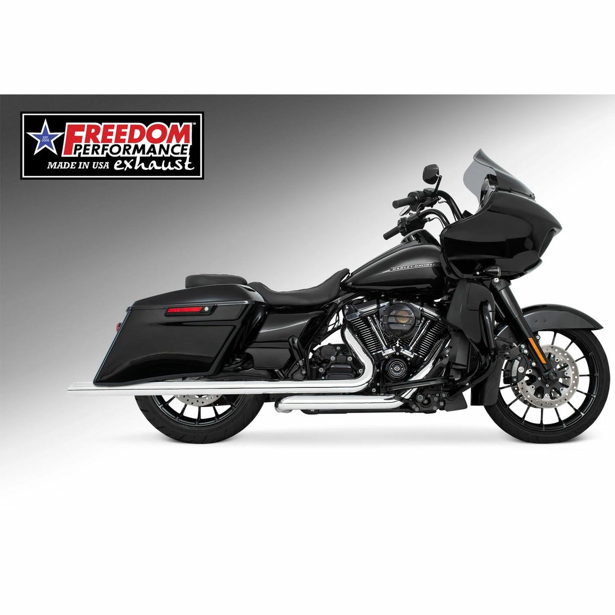 M8 ツーリング 2.5インチ径 トゥルーデュアル フルエキゾーストマフラー 39インチ スラッシュカットエンドキャップ クローム/クローム フリーダムパフォーマンス 2