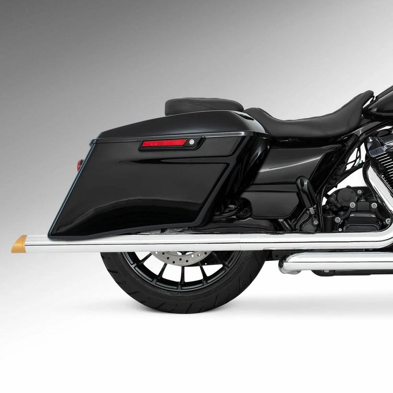 M8 ツーリング 2.5インチ径 トゥルーデュアル フルエキゾーストマフラー 39インチ スラッシュカットエンドキャップ クローム/ゴールド フリーダムパフォーマンス