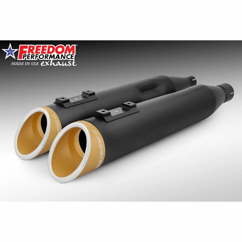 M8 ツーリング スラッシュ RAPTOR スリップオンマフラー 4.5インチ ブラック/ゴールドコントラスト フリーダムパフォーマンス