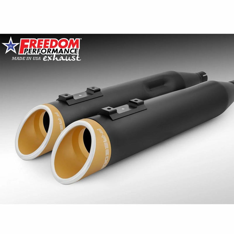 1995～2016 ツーリング スラッシュ RAPTOR スリップオンマフラー 4.5インチ ブラック/ゴールドコントラスト フリーダムパフォーマンス