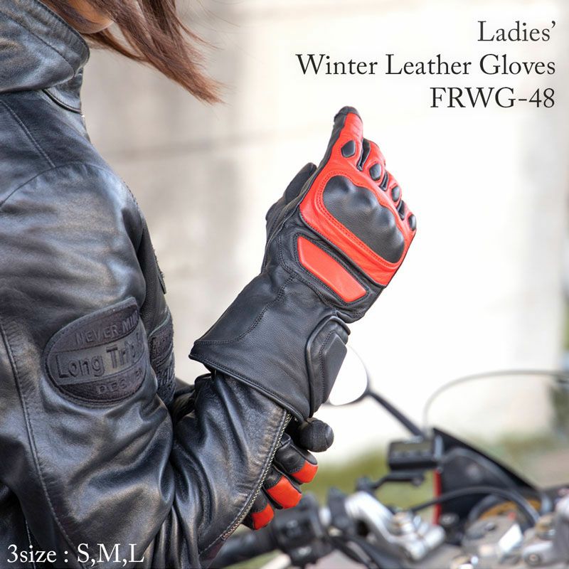 DEGNER デグナー レディース ウインター レザー プロテクターグローブ ブラック/レッド