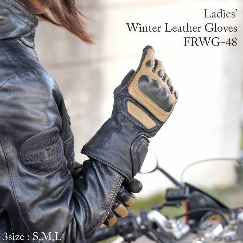 DEGNER デグナー レディース ウインター レザー プロテクターグローブ ブラック/ベージュ