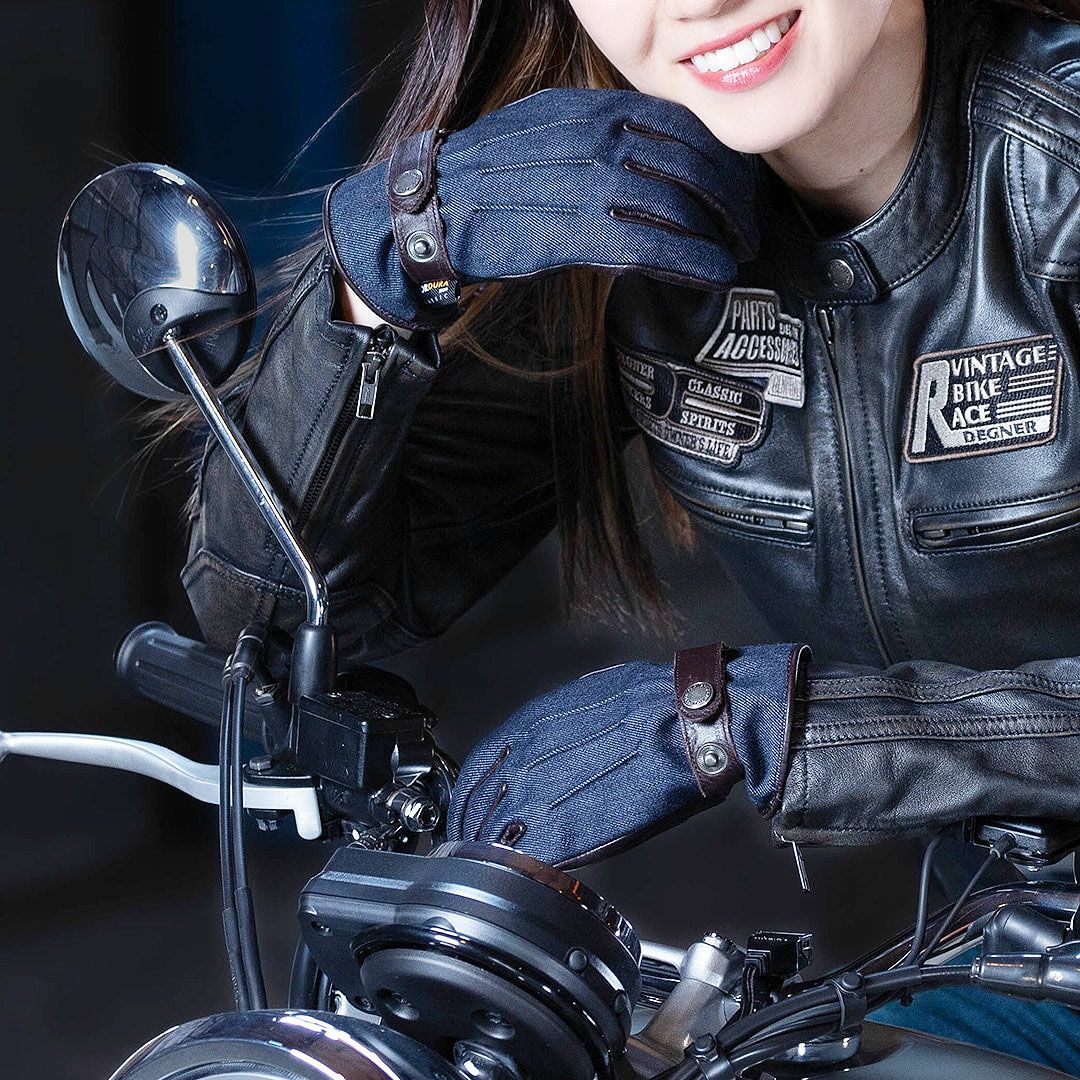 DEGNER デグナー レディース レザー&AAAデニムコンビ グローブ ネイビーデニム/ブラウンレザー 2