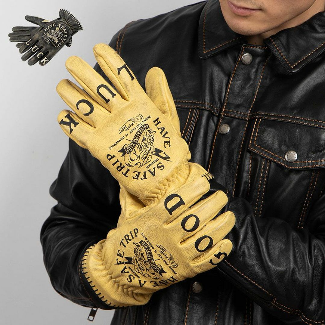 DEGNER デグナー プリント レザー グローブ タン