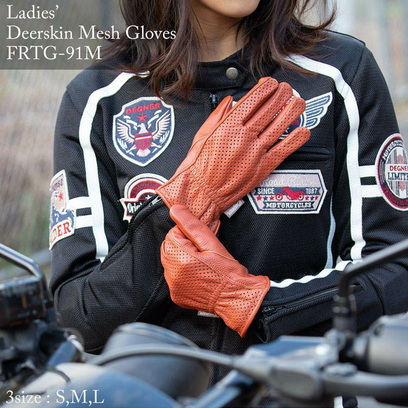DEGNER デグナー レディース ディアスキン メッシュレザーグローブ ブラウン