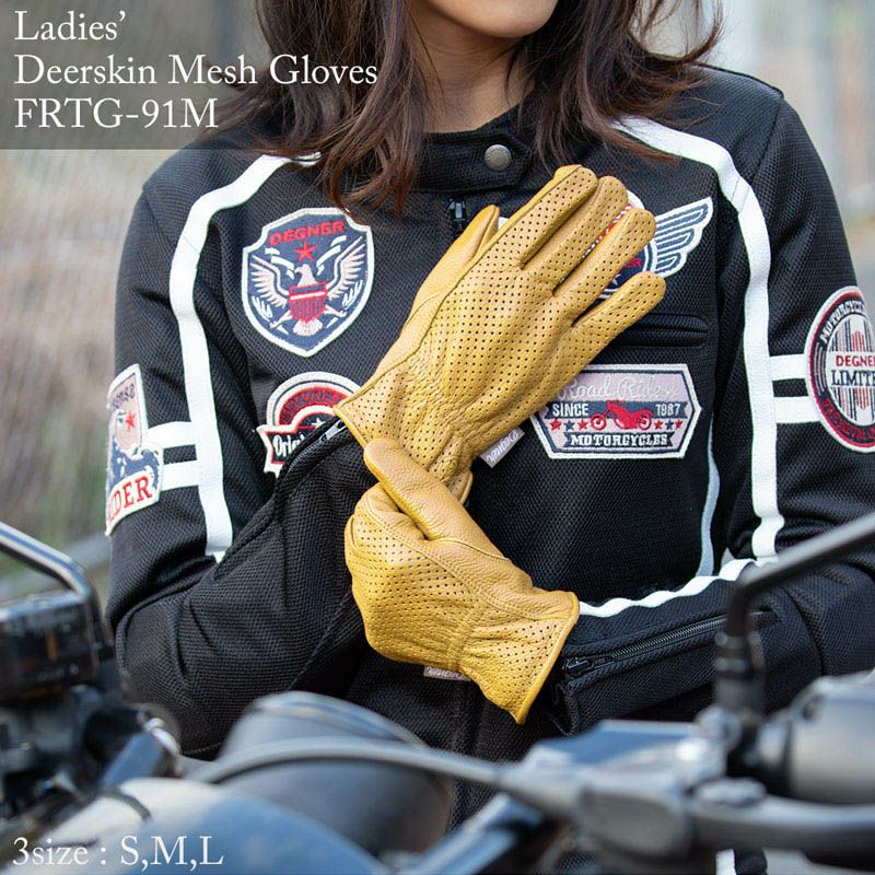 DEGNER デグナー レディース ディアスキン メッシュレザーグローブ タン
