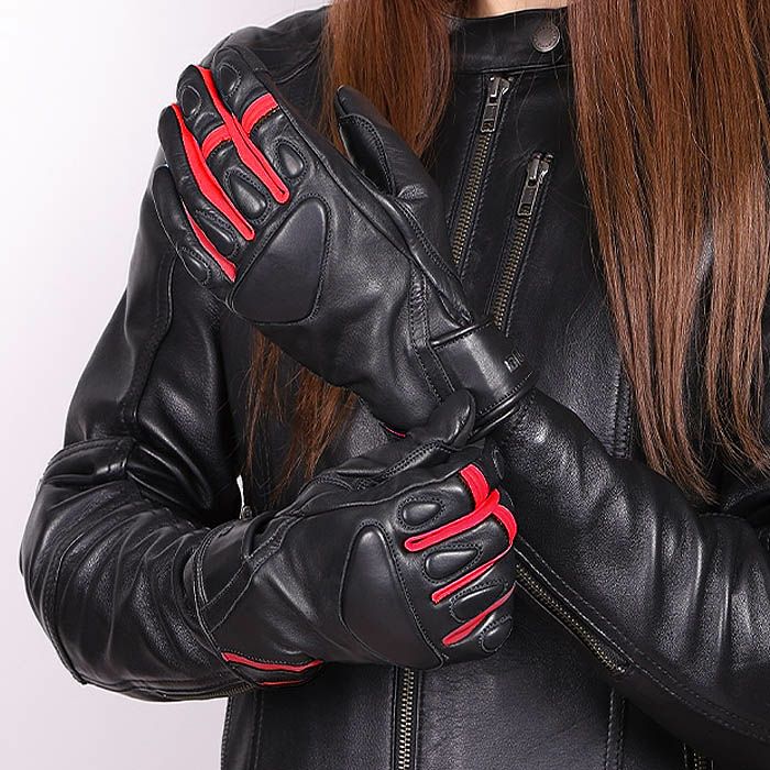 DEGNER デグナー レディース ソフトパッド レザーグローブ ブラック/レッド