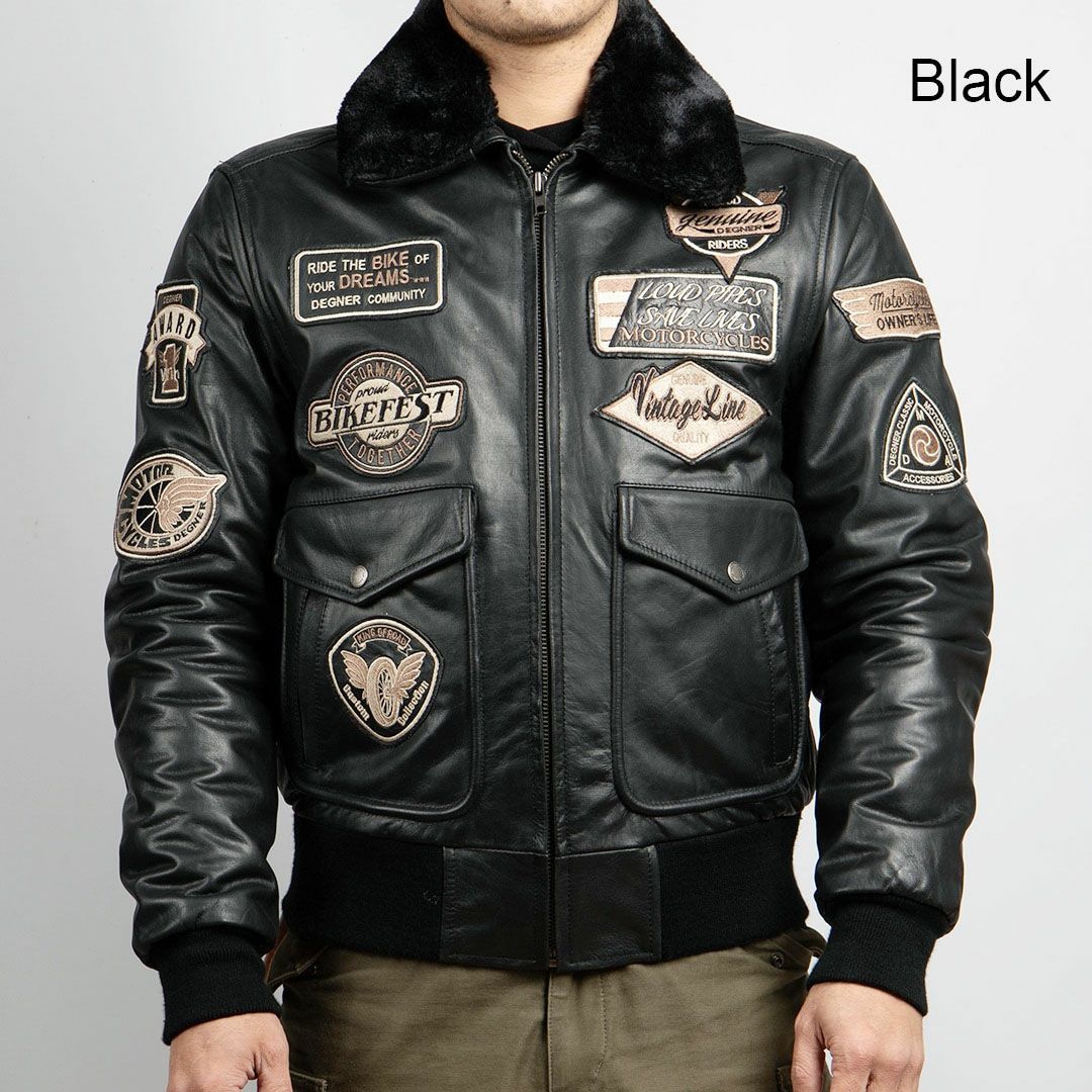 DEGNER デグナー ウインター ビンテージ フライトレザージャケット ワッペン付き ブラック