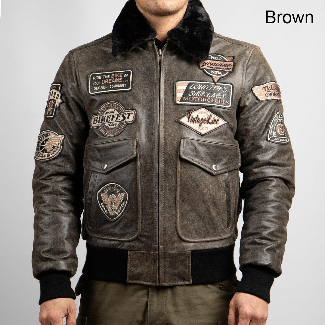 DEGNER デグナー ウインター ビンテージ フライトレザージャケット ワッペン付き ブラウン