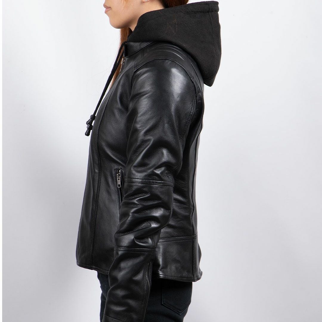 DEGNER デグナー レディース ウインター フード付き レザージャケット ブラック 4