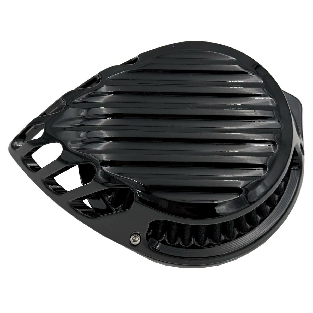 Rough Crafts フィンデザイン ティアドロップエアクリーナー ツインカム・ケーブルスロットル用 グロスブラック 2