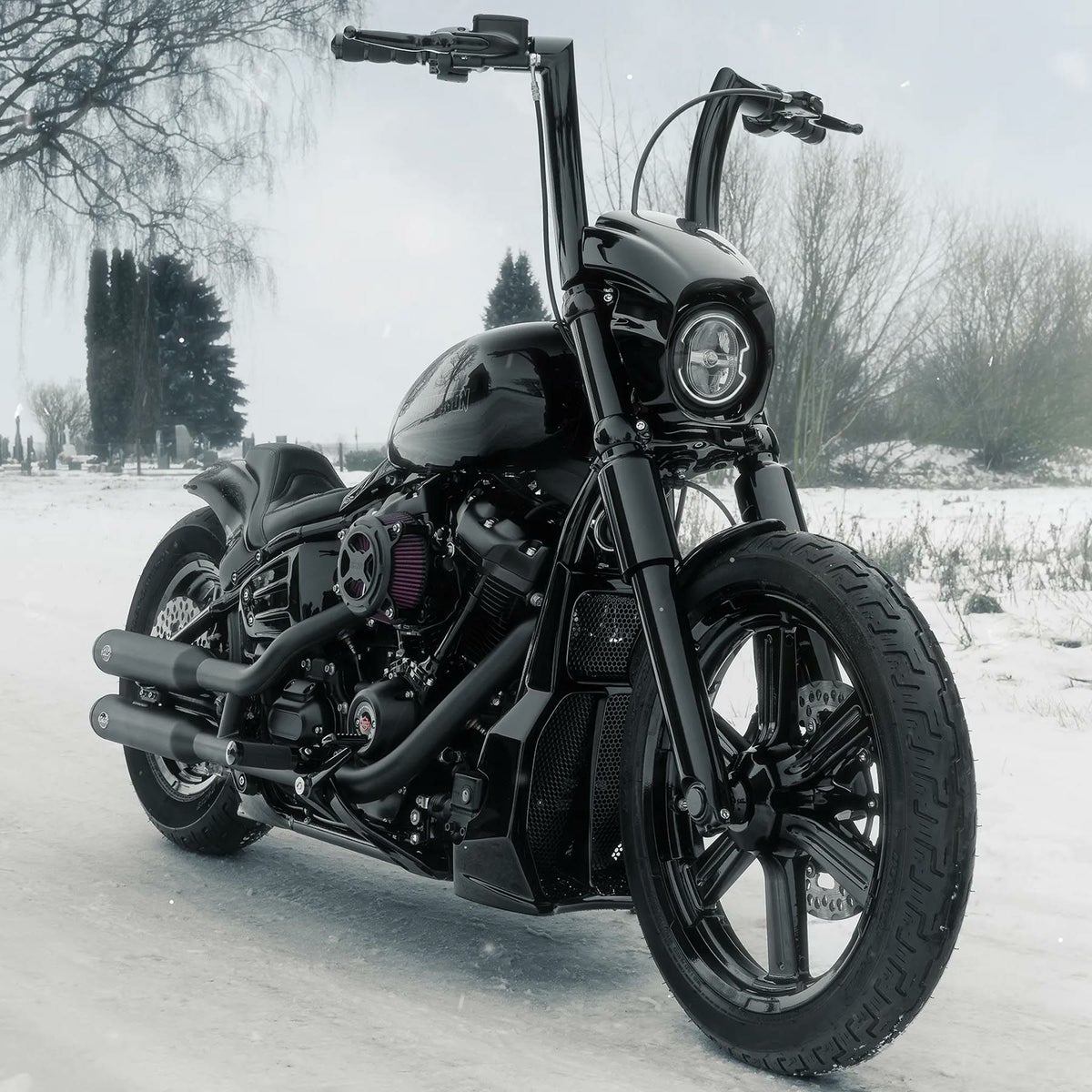 Monarch 配線済みハンドルバー12インチ (ブラック) 1インチ径クランプ1