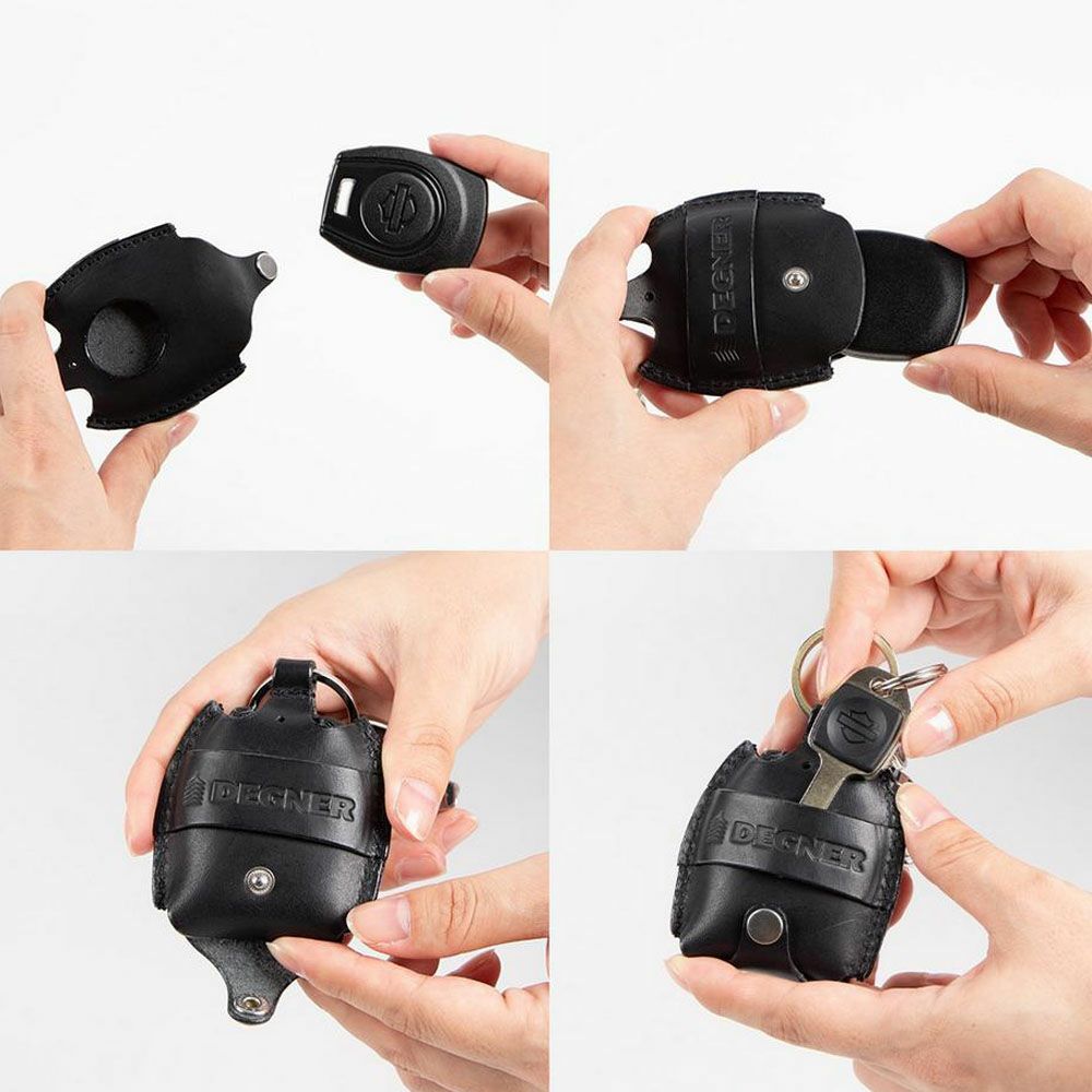  レザーキーフォブケース 背面スリット付き ブラック DEGNER 4
