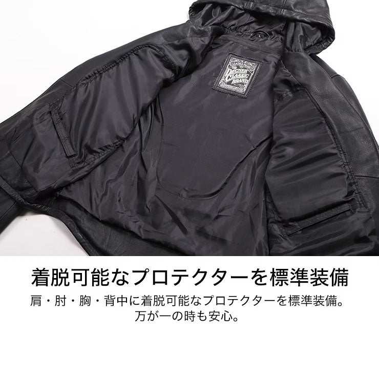 DEGNER デグナー フード付き ゴートレザーダブルライダース ジャケット ブラック 6