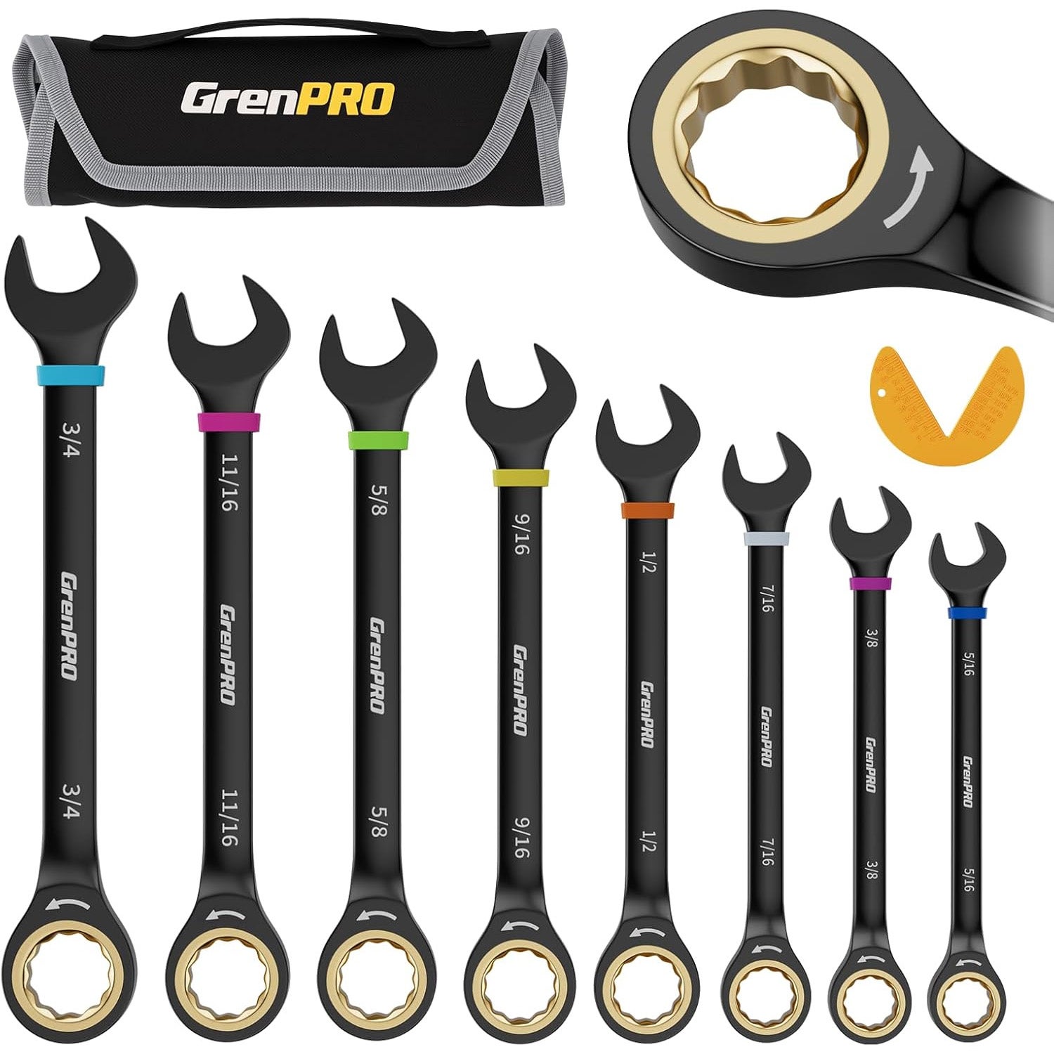 HARLEY-DAVIDSON コンビネーションスパナ バングル ステンレス GRENPRO インチサイズ・ラチェット&オープンコンビレンチ 8本セット