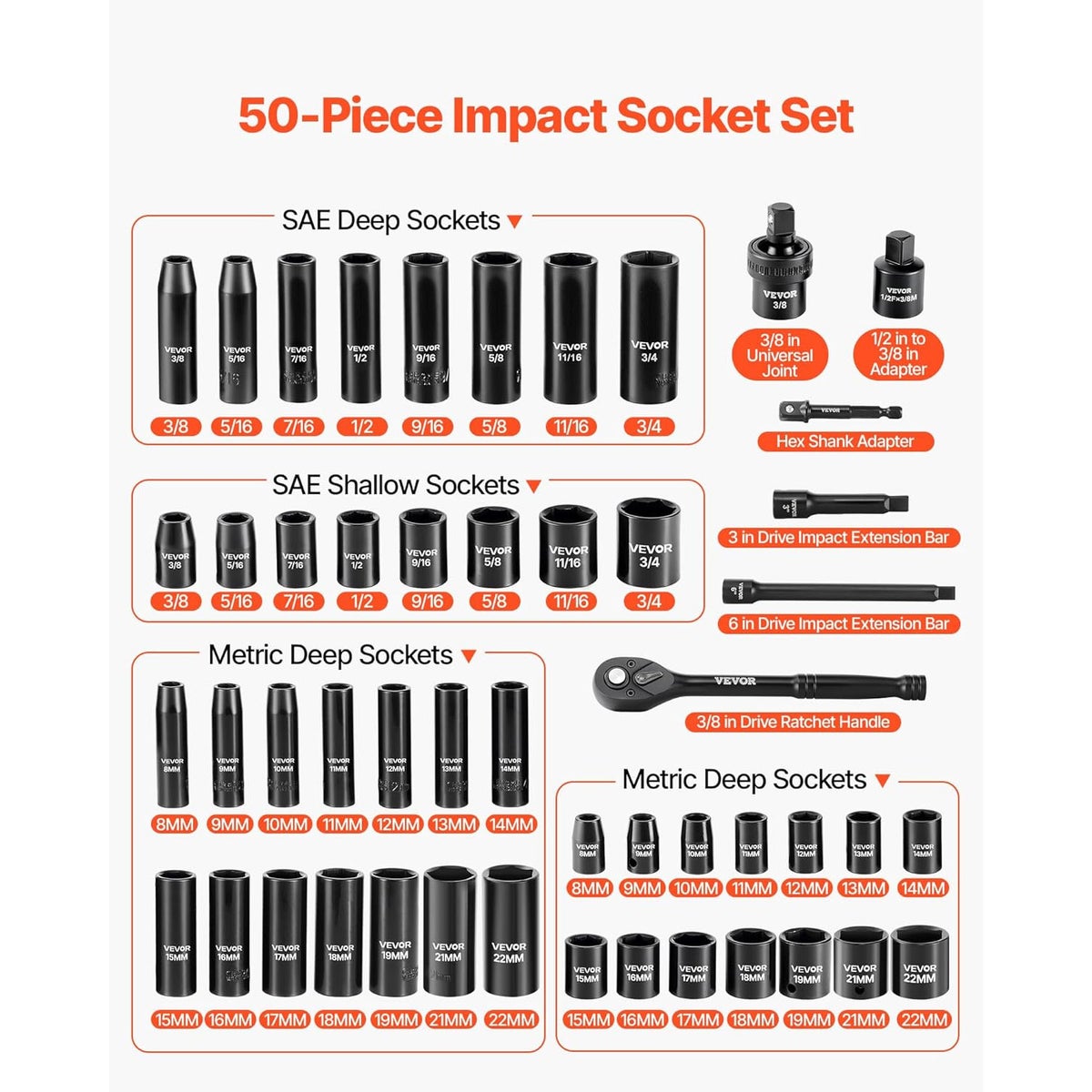 VEVOR インチサイズ・インパクトソケット 44個セット1