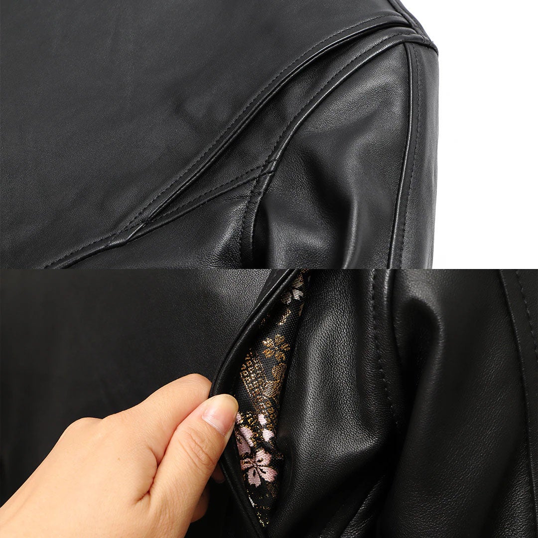 DEGNER デグナー レディース 金襴 シープレザー ジャケット 流水雪輪 6