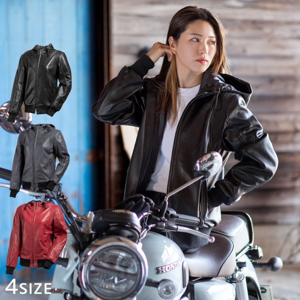 DEGNER デグナー レディース フード付き シープレザー ジャケット ブラック 4