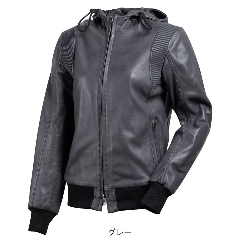 DEGNER デグナー レディース フード付き シープレザー ジャケット グレー