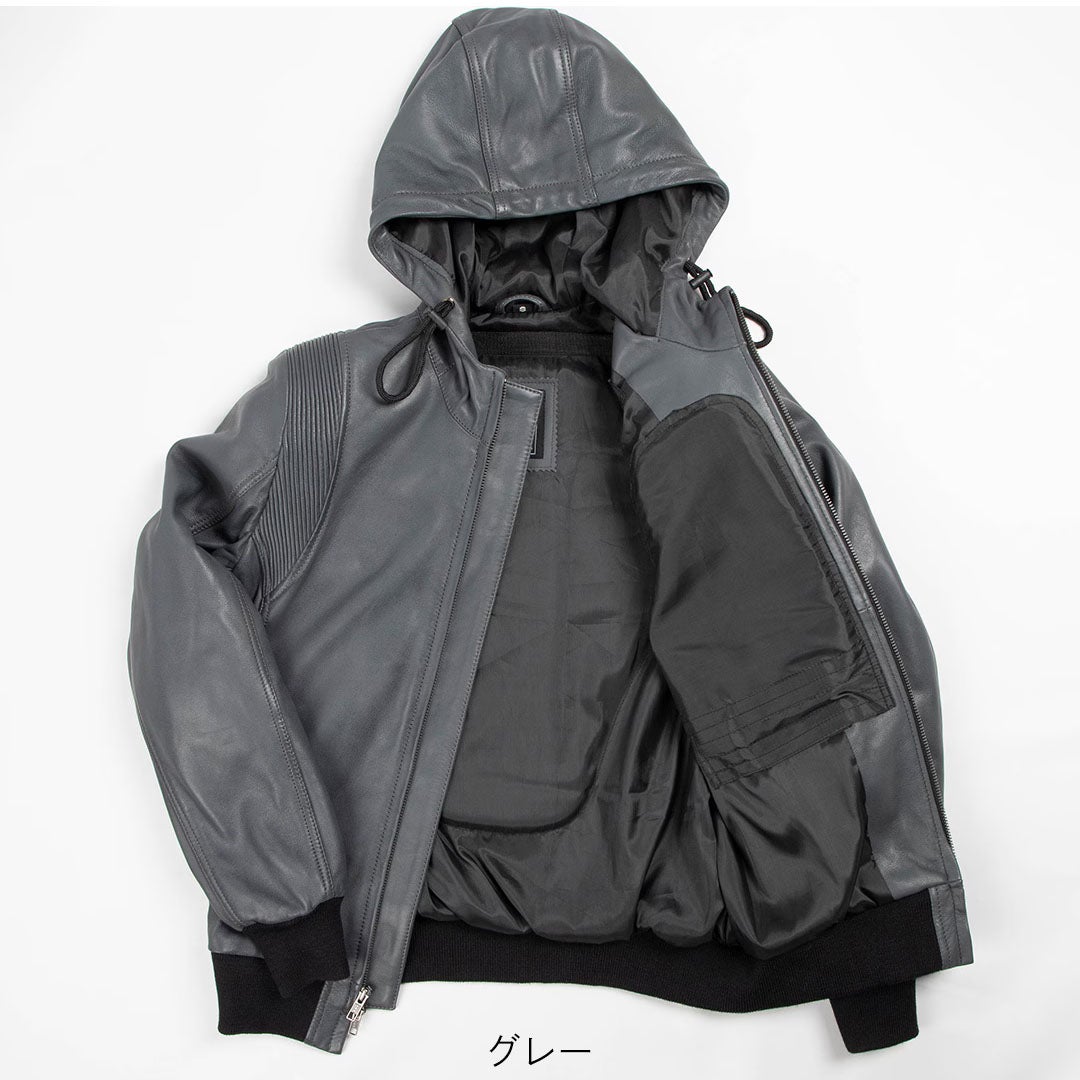 DEGNER デグナー レディース フード付き シープレザー ジャケット グレー 3