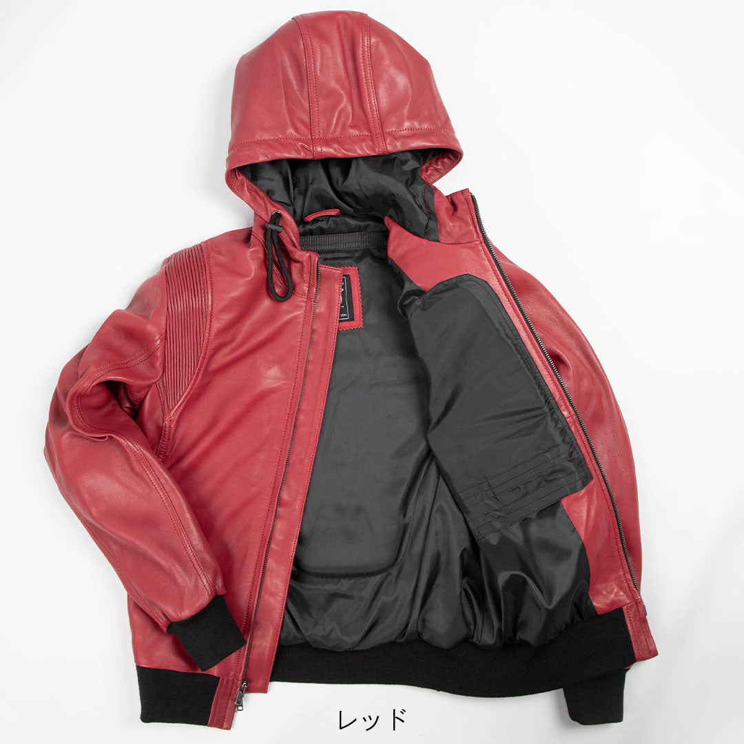 DEGNER デグナー レディース フード付き シープレザー ジャケット レッド 3