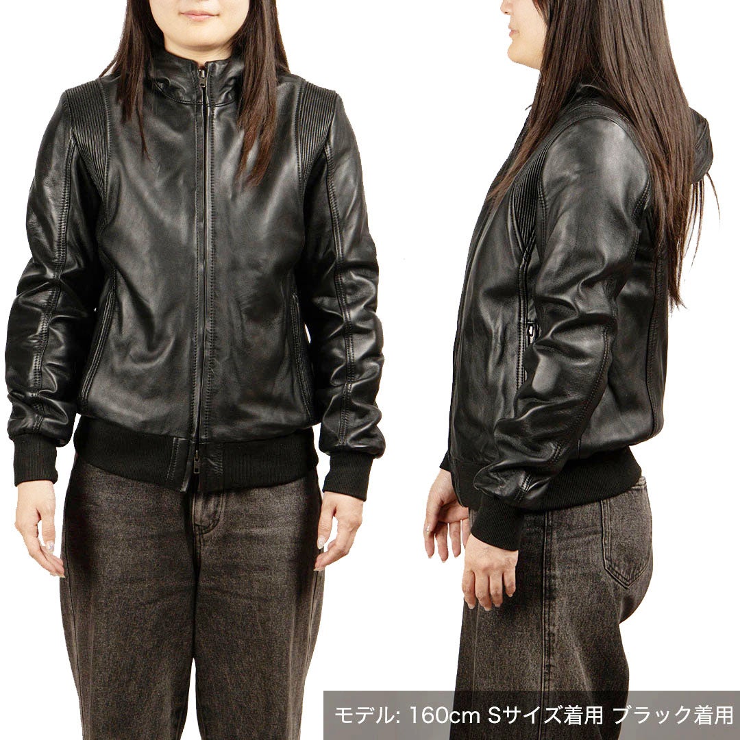 DEGNER デグナー レディース フード付き シープレザー ジャケット レッド 10