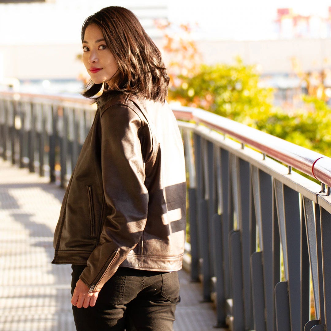 DEGNER デグナー レディース カウレザー ライダースジャケット ブラウン 4