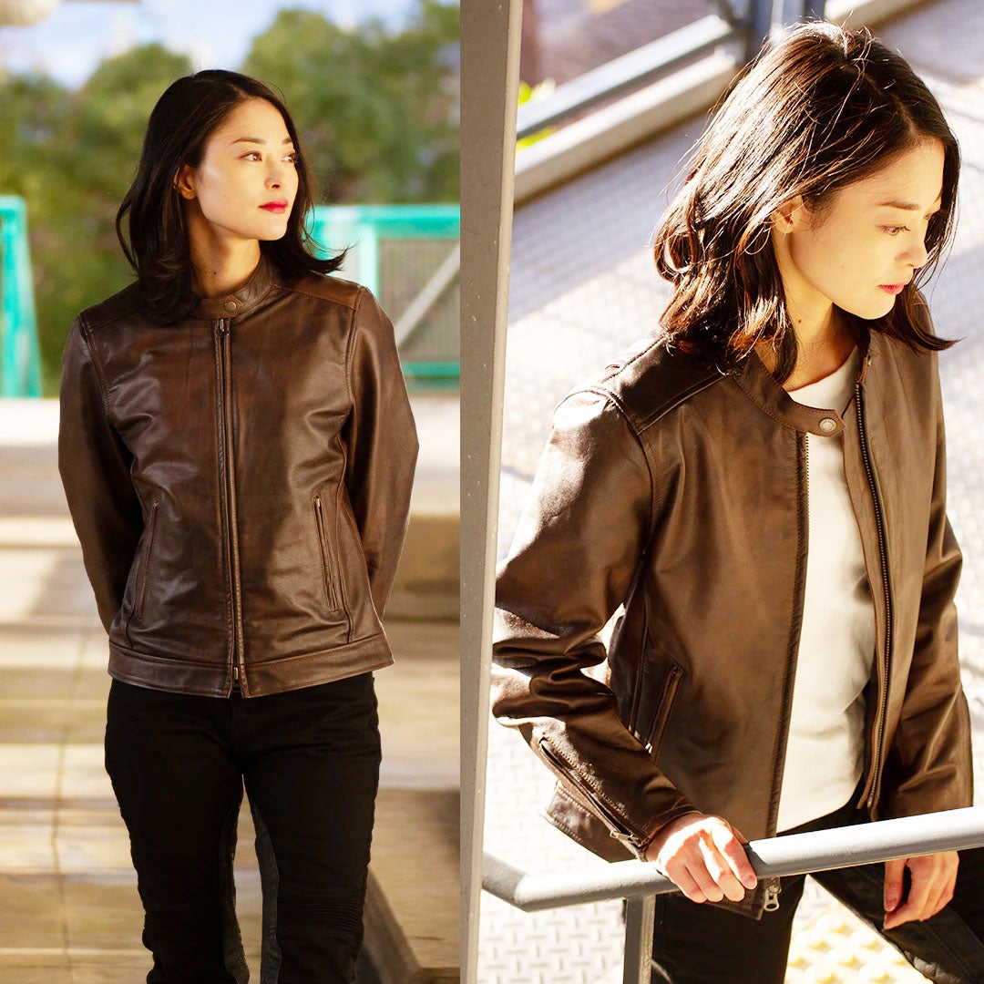 DEGNER デグナー レディース カウレザー ライダースジャケット ブラウン 5