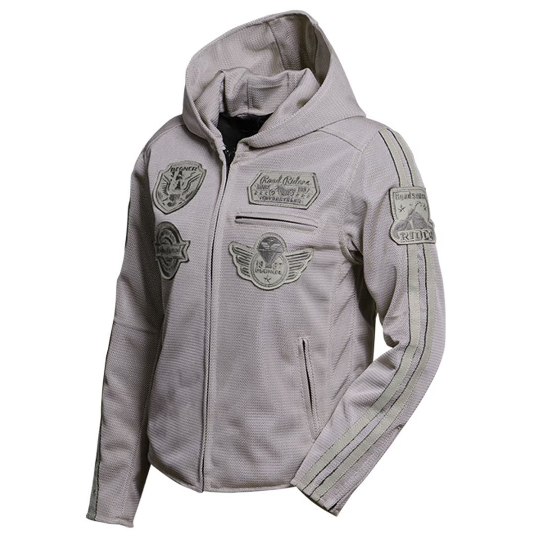 DEGNER フード付きレザージャケット グレー　レディースM DEGNER デグナー レディース フード付き テキスタイルメッシュ