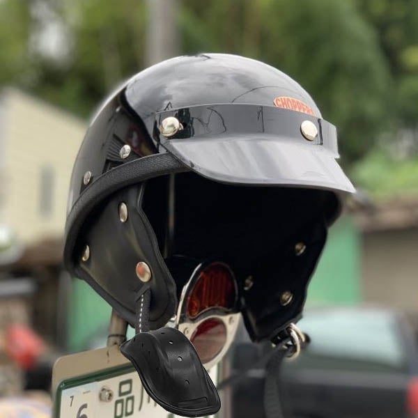 CHOPPERS オリジナル MORRIS ミニブラックバイザー付き ハーフヘルメット ブラックチンガード ブラック
