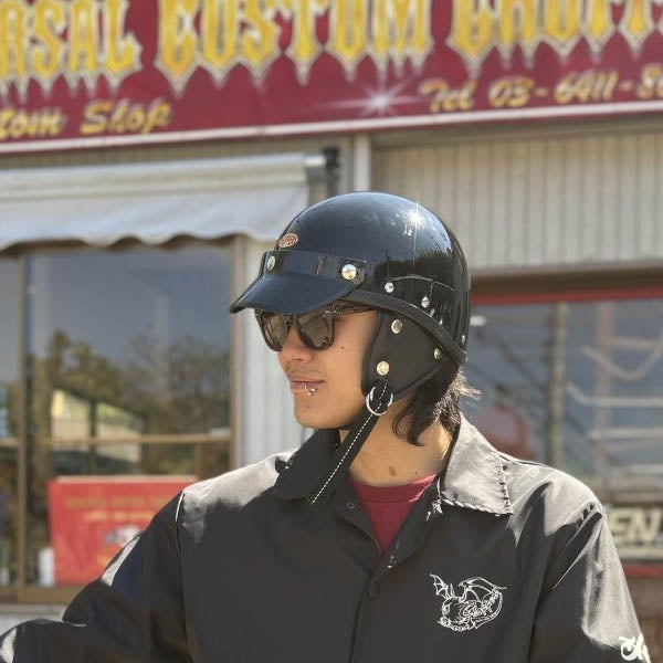 CHOPPERS オリジナル MORRIS ミニブラックバイザー付き ハーフヘルメット ブラックチンガード ブラック 2