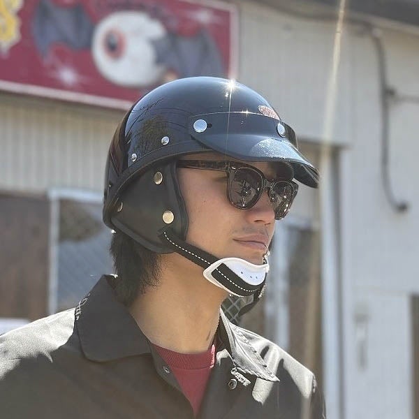 CHOPPERS オリジナル MORRIS ミニブラックバイザー付き ハーフヘルメット ホワイトチンガード ブラック 3