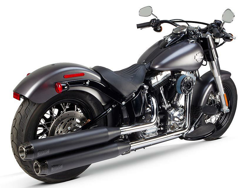 Two Brothers Racing ブラック/カーボンエンド スリップオンマフラー  FLS/FXS/FLSTN/FLSTSB用 日本語取付け説明書あり-01