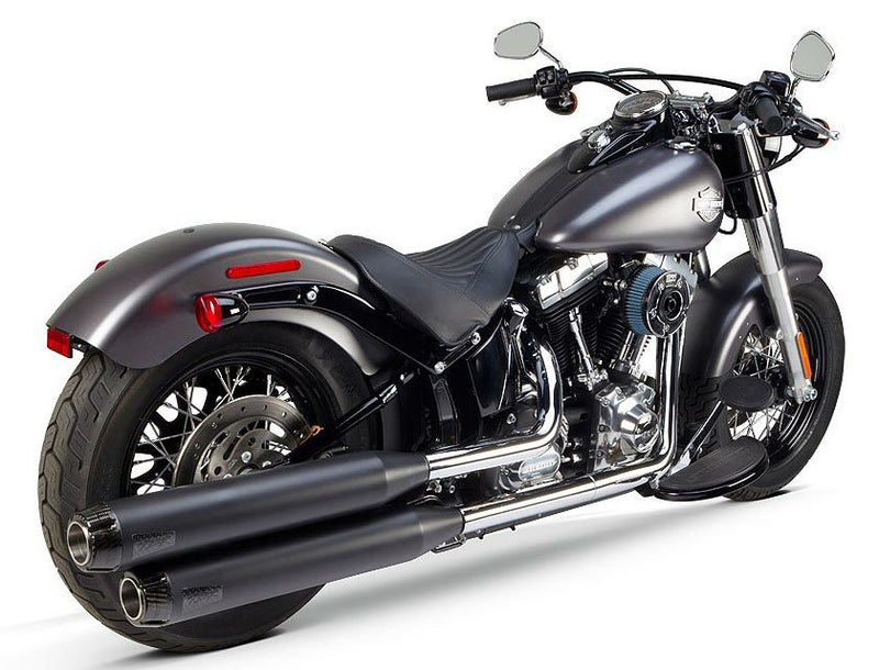 Two Brothers Racing ブラック/カーボンエンド スリップオンマフラー  FLS/FXS/FLSTN/FLSTSB用 日本語取付け説明書あり-01