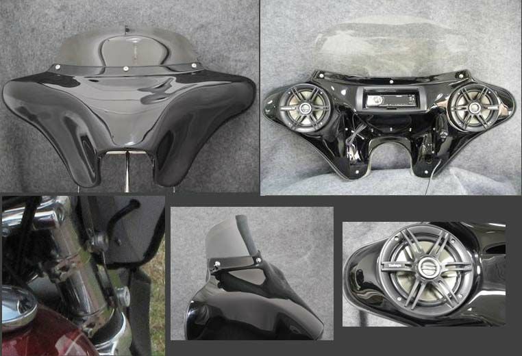 5-3/4インチヘッドライト用BATWING フェアリング オーディオ付き DYNA用 ブラック塗装 ダイナ-02