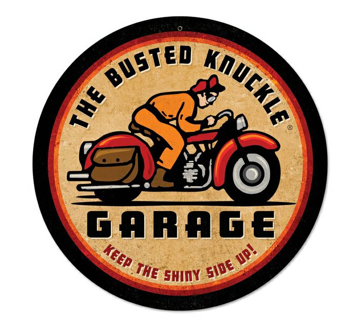 Busted Knuckle　レトロライダー・ラウンド　ブリキ看板-01